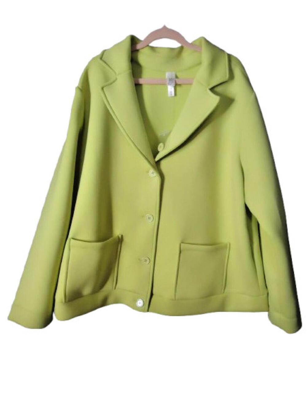Marla Wynne Wynn Layers Scuba Pop Notch Lapel Jacket Yellowish Green Size 2x